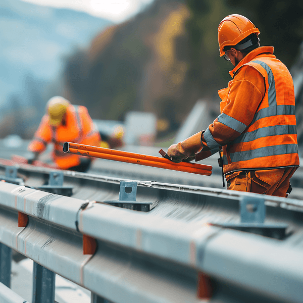 Road barrier construction workers